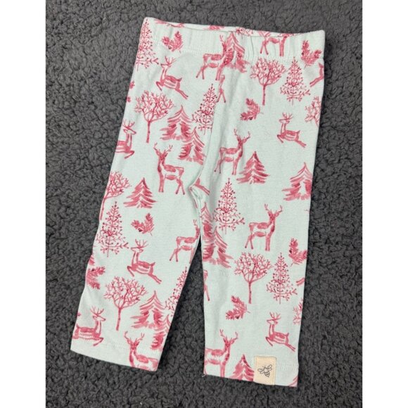 Burts Bees Baby Organic Cotton Reindeer Deer Tree Holiday Pants Leggings Newborn - Picture 1 of 5